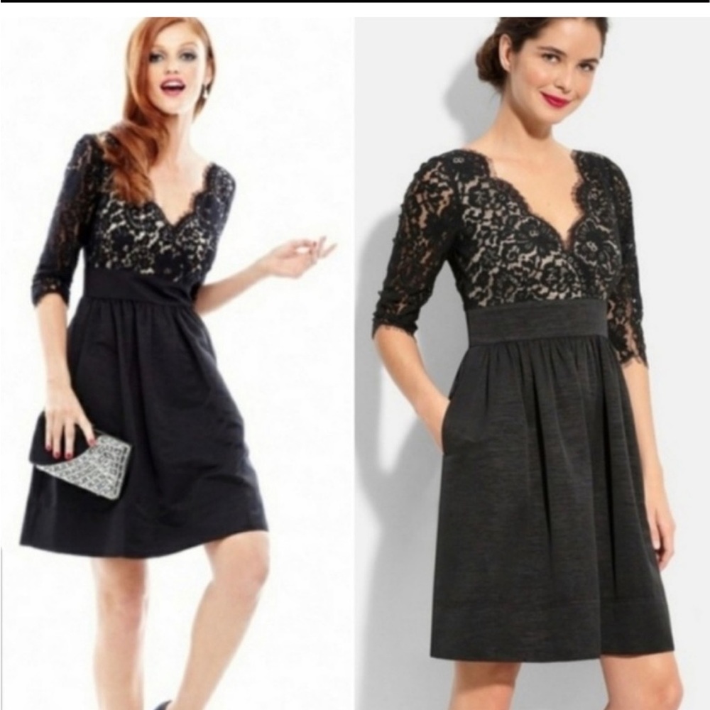 Eliza J Fit and Flare Lace Dress 6P, Black 3/4 Sleeve, smoke free environment